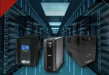 Sistemas UPS industriales APC, Eaton y Tripp-Lite instalados en sala de servidores